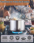 Cook N Home Olla de acero inoxidable revestido de tres capas de 7 cuartos