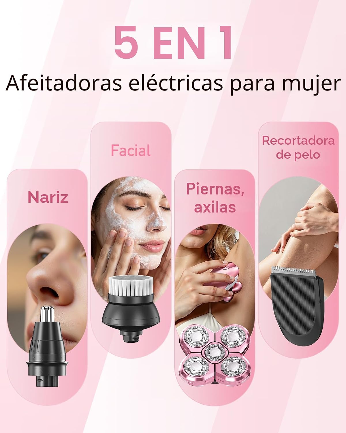 Maquinilla de afeitar eléctrica para mujer, 5 en 1, multifuncional,...