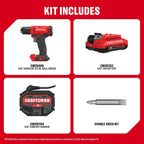 CRAFTSMAN V20 atornillador y taladro inalámbrico de 3/8 in., batería, cargador (CMCD600D1)