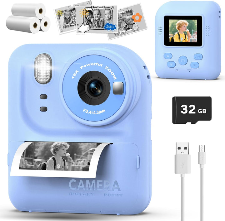 Teslahero Cámara para niños con impresión instantánea de fotos, cám...