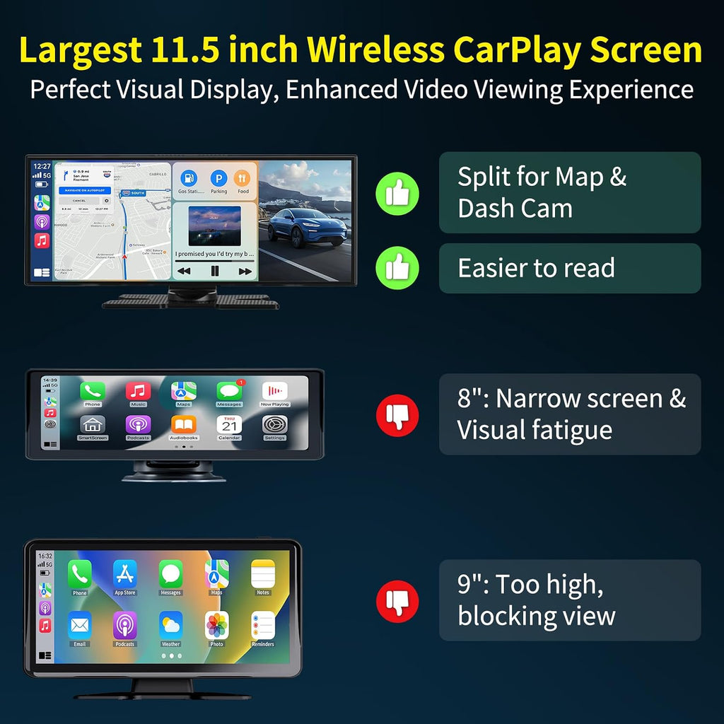 Pantalla CarPlay inalámbrica más grande de 11.5 pulgadas para coche con