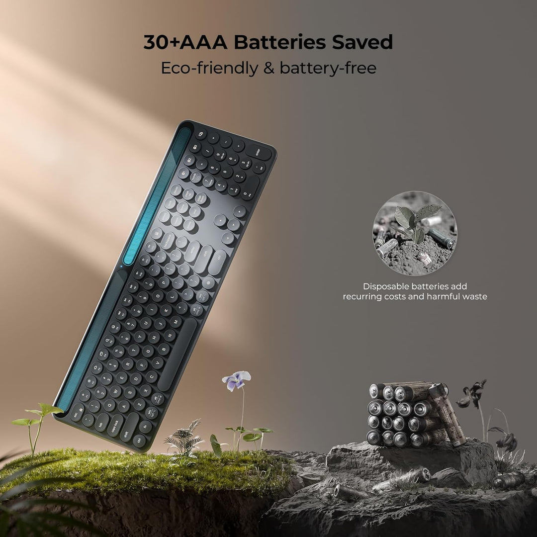 iClever Teclado Bluetooth solar, teclado inalámbrico con carga de l...