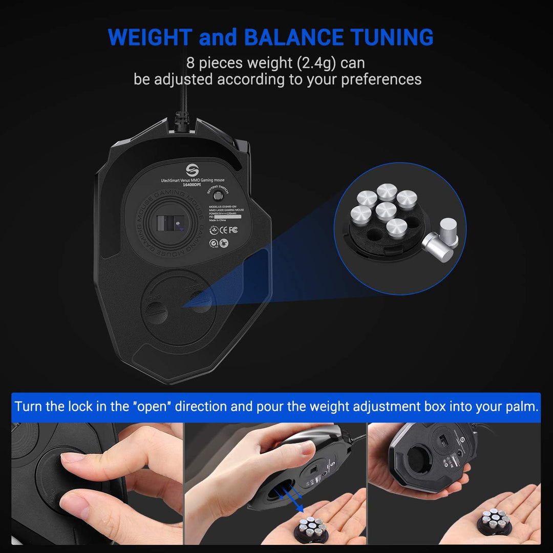 UtechSmart Venus Gaming Mouse RGB con cable, 16400 DPI de alta prec...