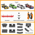 Juegos de carreras 2 en 1 con 4 autos de alta velocidad, pista eléctrica, juego de carreras dual con 2 controladores, diseño de paso elevado circular con pistas flash. Regalo de juguete para niños de 6 a 8 años de 8 a 12 años