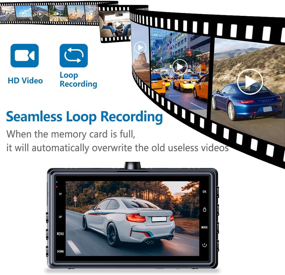 Cámara de tablero de auto dual delantera y trasera 4K