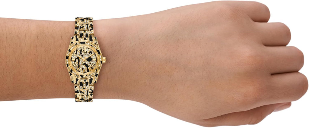 Reloj para mujer Michael Kors Lexington de tres agujas con estampado animal en acero inoxidable (Modelo: MK7639)