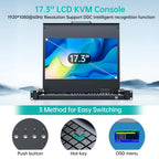 MT-VIKI® KVM - Soporte HDMI para rack con monitor LCD de 17.3 pulgadas, soporte OSD/Hotkey, incluye 8 cables KVM + teclado + panel táctil, compatible con rack de 1U de 19 pulgadas