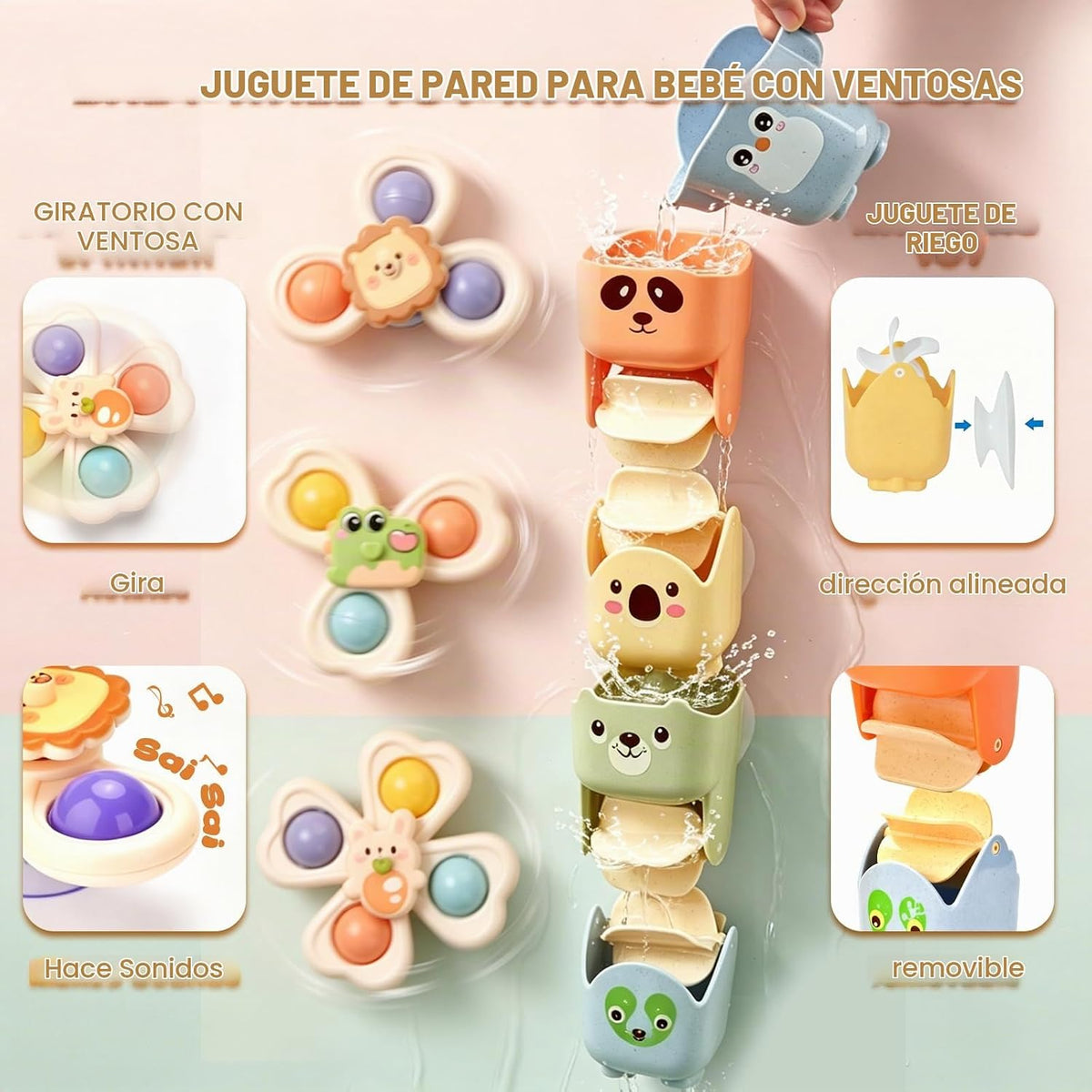 Juguetes de baño para bebés, juguetes de piscina, adecuados para niños y niños pequeños, juego 6 en 1 que incluye bote flotante, cuchara de baño y taza giratoria, juguetes de piscina y mesa de agua
