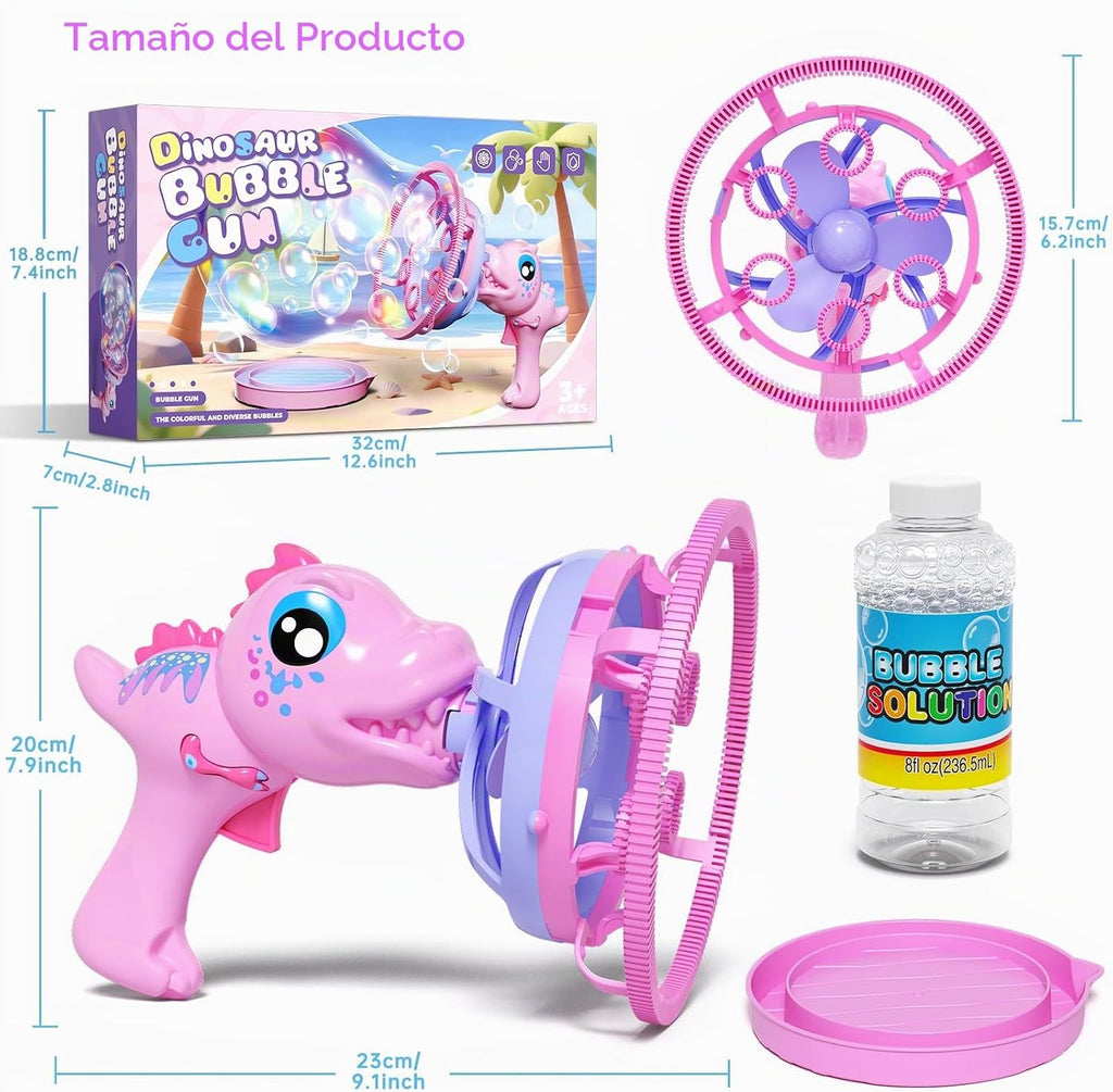 Pistola de burbujas de dinosaurio para niñas, juguete de máquina de