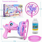 Pistola de burbujas de dinosaurio para niñas, juguete de máquina de