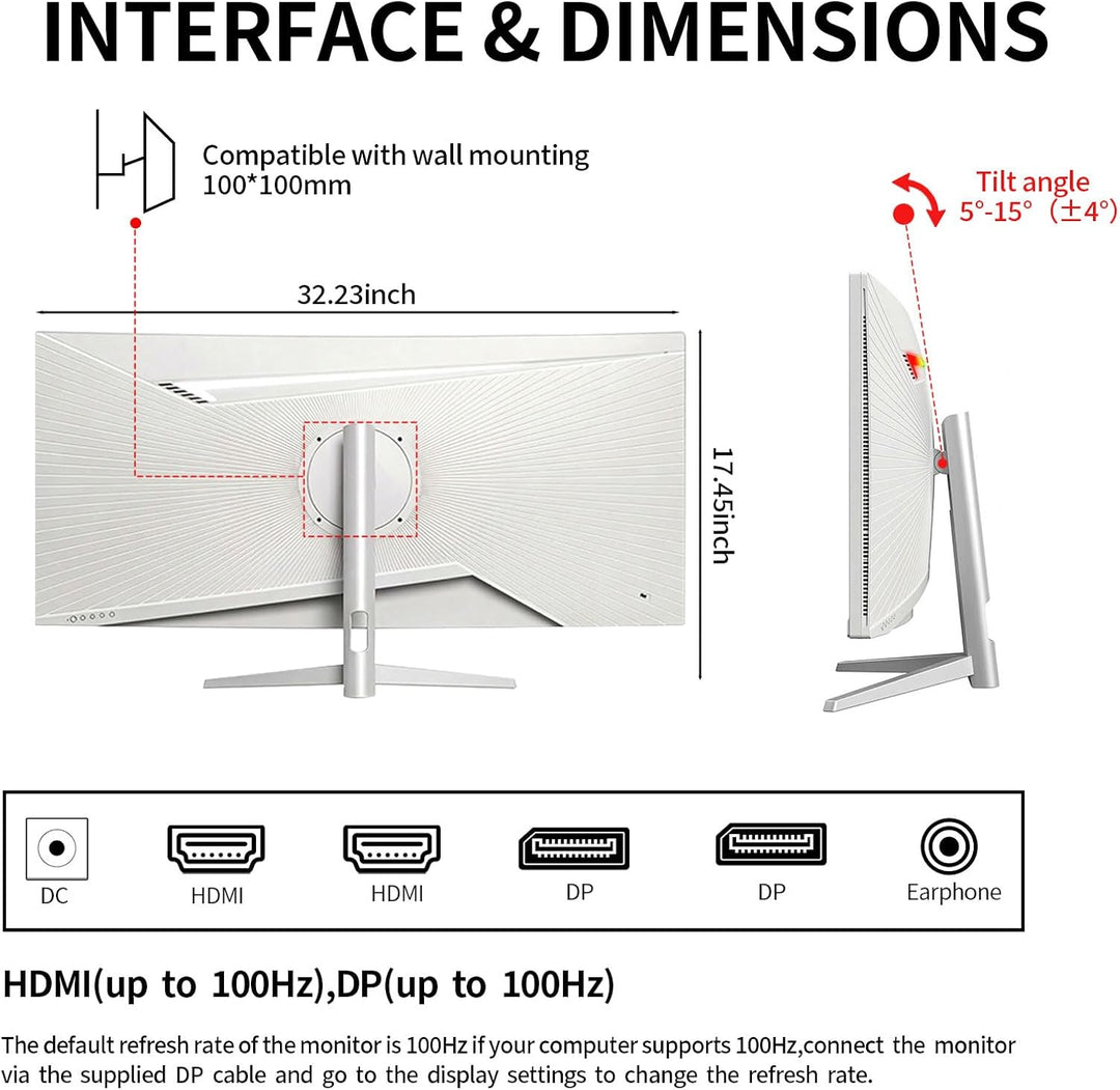 ZZA Monitor curvo ultraancho de 34 pulgadas, altavoces integrados,...