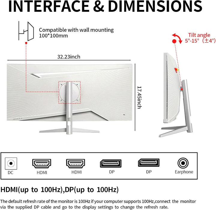 ZZA Monitor curvo ultraancho de 34 pulgadas, altavoces integrados,...