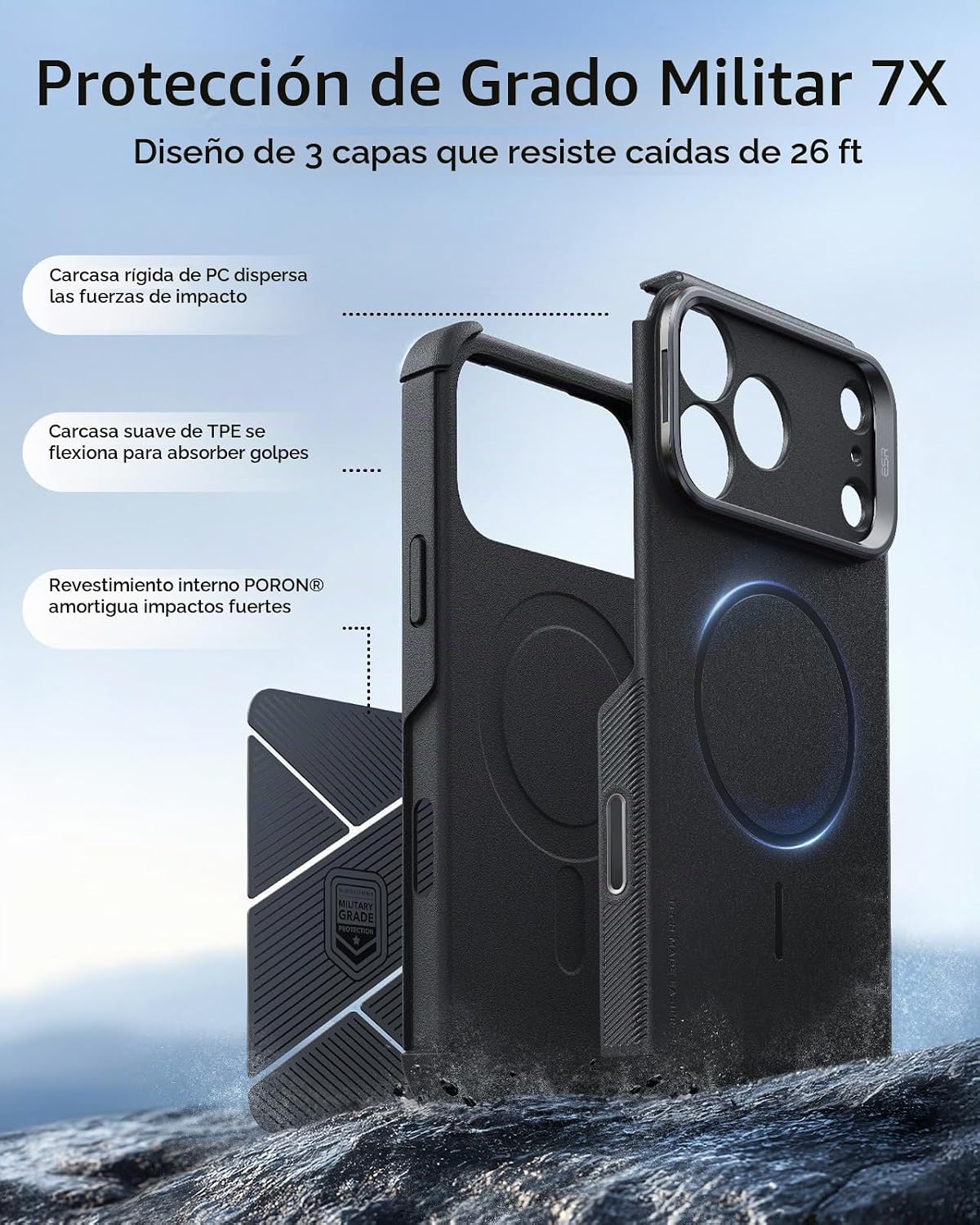 ESR Cyber Tough - Funda para iPhone 18 Pro Max/17 Pro Max con soporte