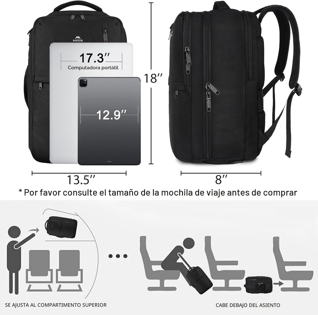 MATEIN - Mochila de viaje, equipaje de mano de transporte aprobado...