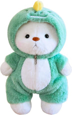 Animal de Peluche Oso Teddy, Juguetes de Peluche Oso Teddy con Capucha Removible Patas Movibles, 13'' Suave Lindo Apoyo Emocional Peluches Rellenos con Ropa de Dinosaurio Regalos para Niñas Niños