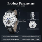 SEA-GULL 2021 Reloj de Hombre Seagull Automático Mecánico Hueco Calendario Potencial Multifunción Volante Negocios, Blanco - D819.626, Correa