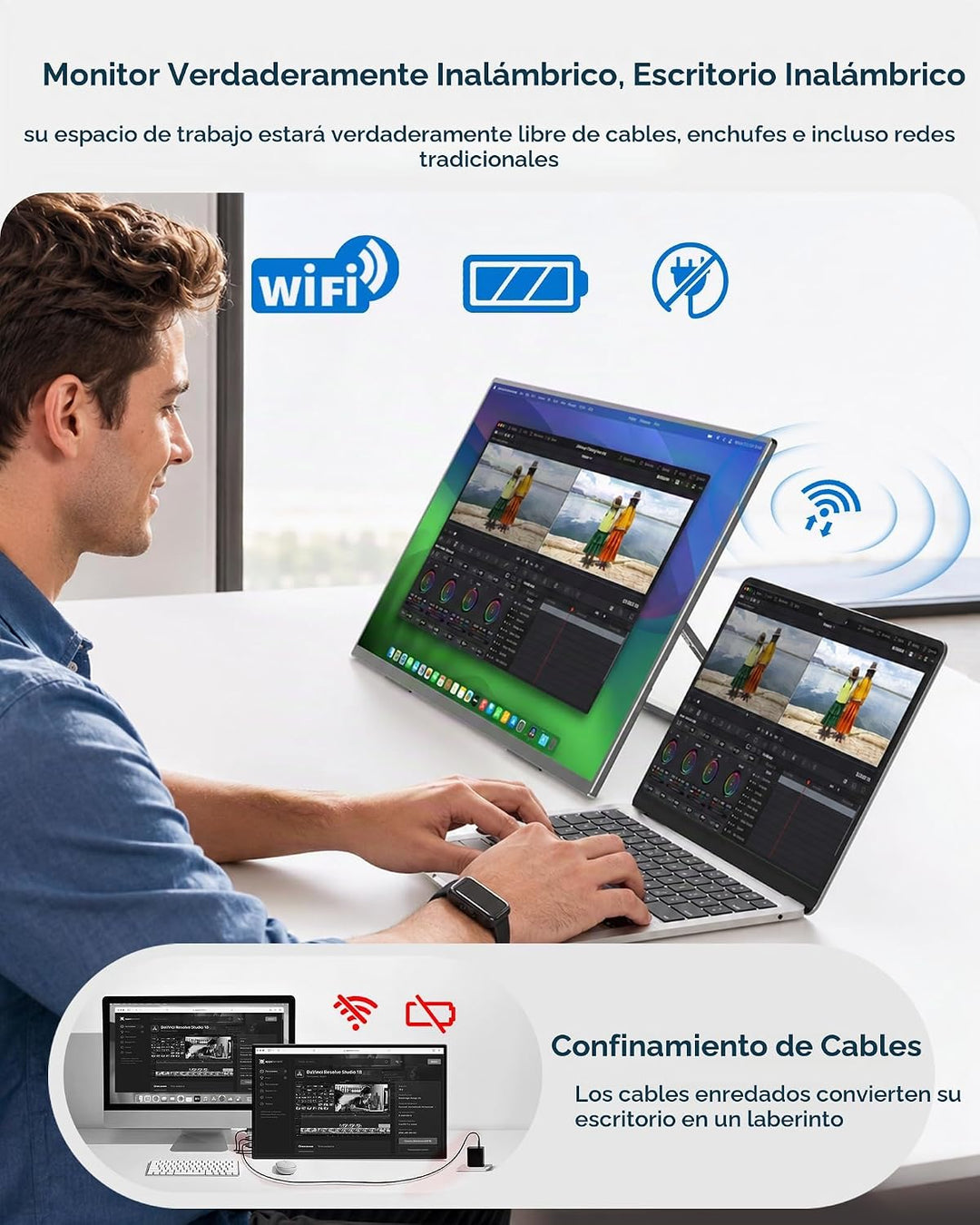 EVICIV Monitor portátil inalámbrico con batería de 10000 mAh, 18.5...