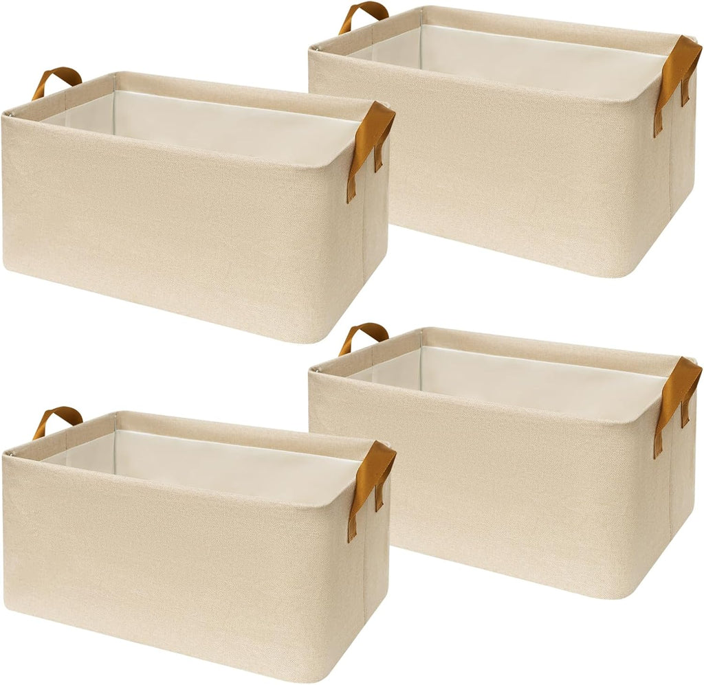 SNWDN - Paquete de 4 contenedores de almacenamiento de tela para armario con asas (beige, 15 pulgadas de largo x 10.2 pulgadas de ancho x 8.2 pulgadas de alto)