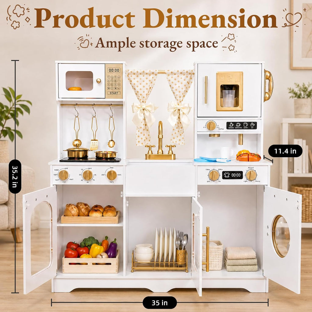 Cocina de madera para niños con 25 accesorios de comida de juguete