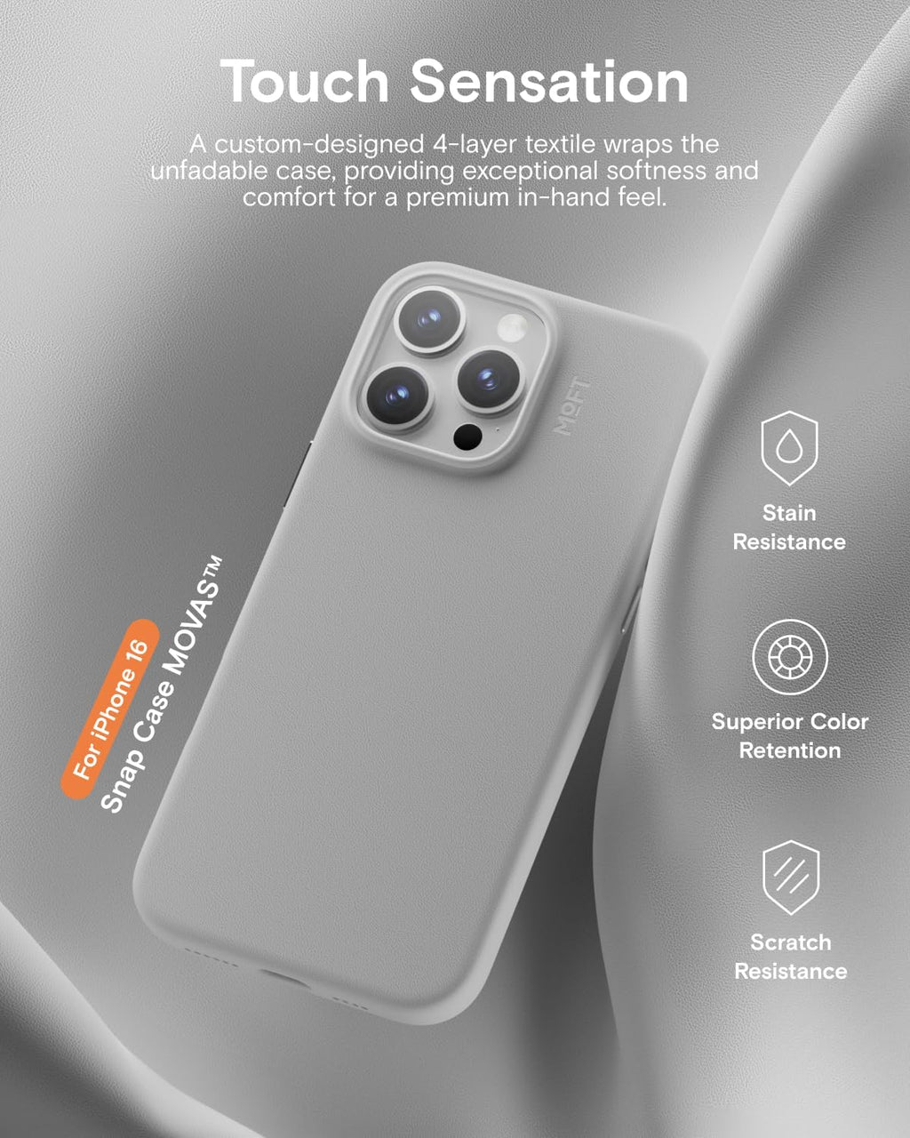 MOFT Soporte de trípode para teléfono y funda para iPhone 16 Pro Max, ajuste de ángulo e imanes fuertes y compatible con MagSafe MOVAS Invisible Selfie Stick, Misty Cove