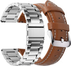 Fullmosa Correa de reloj de liberación rápida de acero inoxidable de 0.709 in y correa de reloj de cuero de 0.709 in marrón+hebilla plateada, Moderno