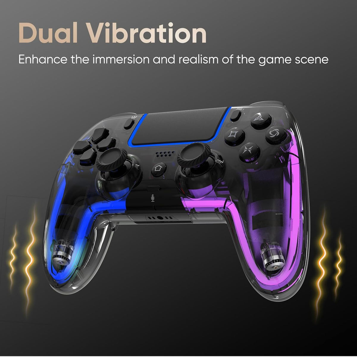 BETMI Controlador Inalámbrico para PS5, Pro/Slim/MAC/PC (Negro Transparente)