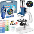 Kit de microscopio para niños de 58 piezas, aumento de 100X-1200X, cuerpo de metal, luz LED, caja de transporte, juguete de experimento científico para niños de 5 a 12 años