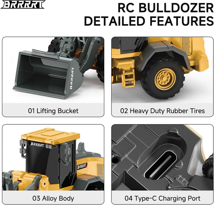 BRRRRT 1\/64 RC Bulldozer juguete, vehículos de construcción RC com...