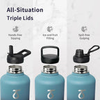 Botella de agua de acero inoxidable de 64 onzas con 3 tapas