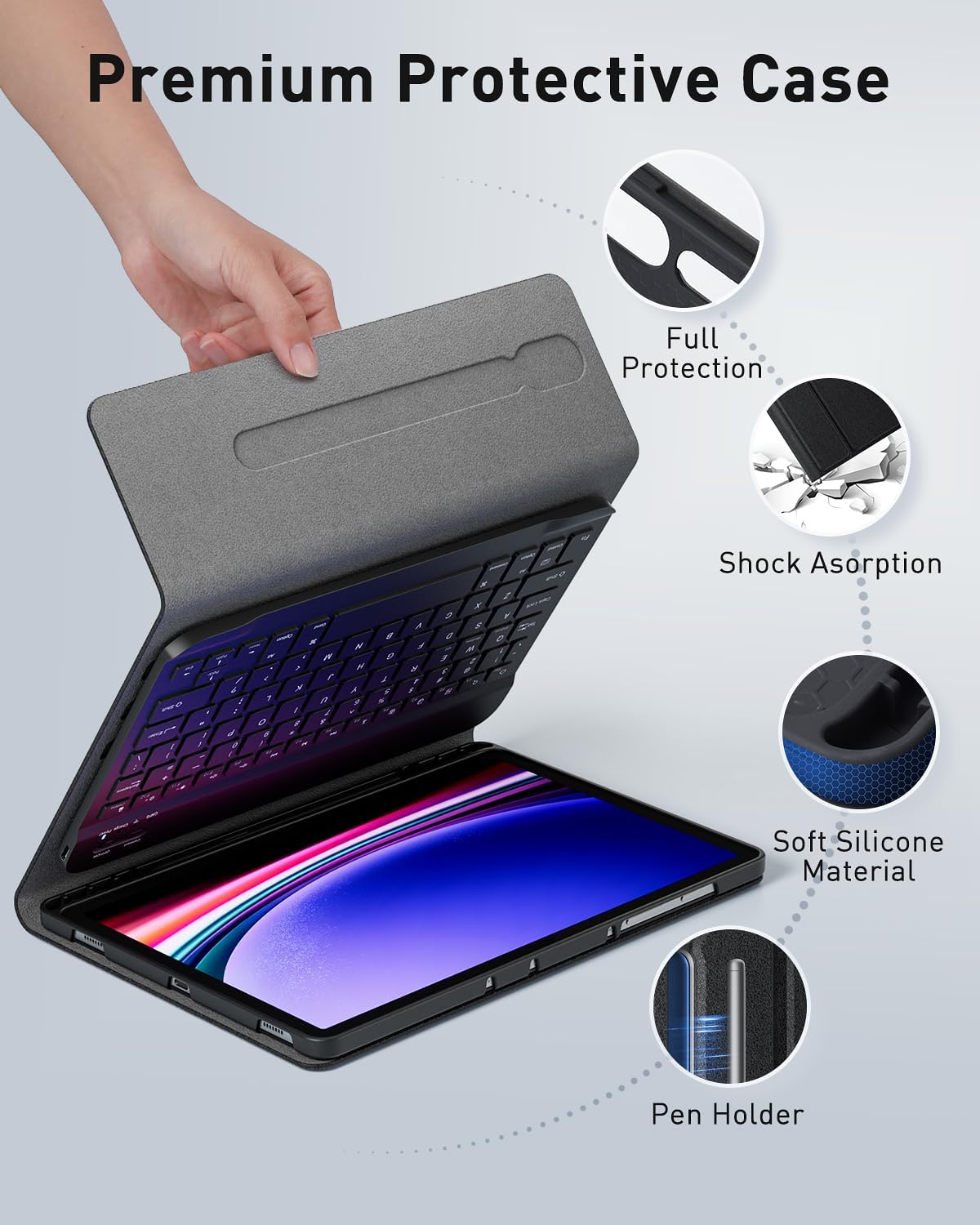 TUNKARMOR Funda con teclado para Samsung Galaxy Tab A9+/ A11+ Plus 2023