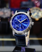 ROCOSJEWE Reloj mecánico automático de lujo para hombre, correa de cuero luminosa de cielo nocturno, impermeable, visualización de fecha, relojes de negocios de moda para hombres RW0108