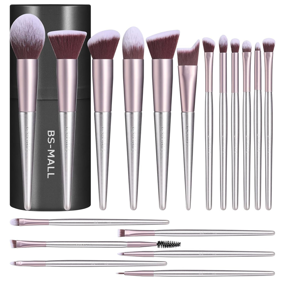 BS-MALL - Juego de 18 brochas de maquillaje con cerdas de fibra sin...