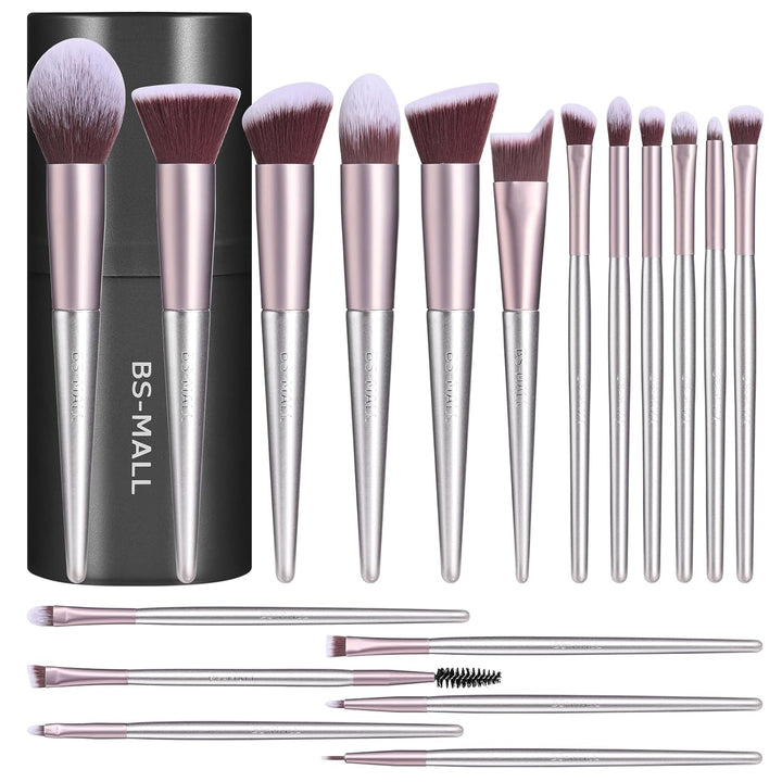 BS-MALL - Juego de 18 brochas de maquillaje con cerdas de fibra sin...