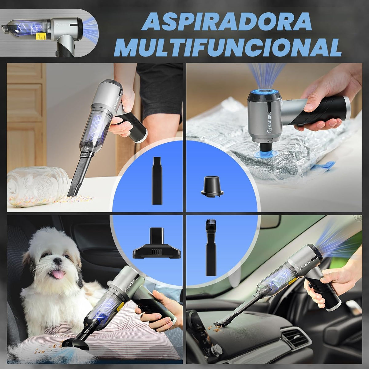 Aspiradora de Mano para Coche Saker Portátil Inalámbrica 17000Pa HL132 Negro