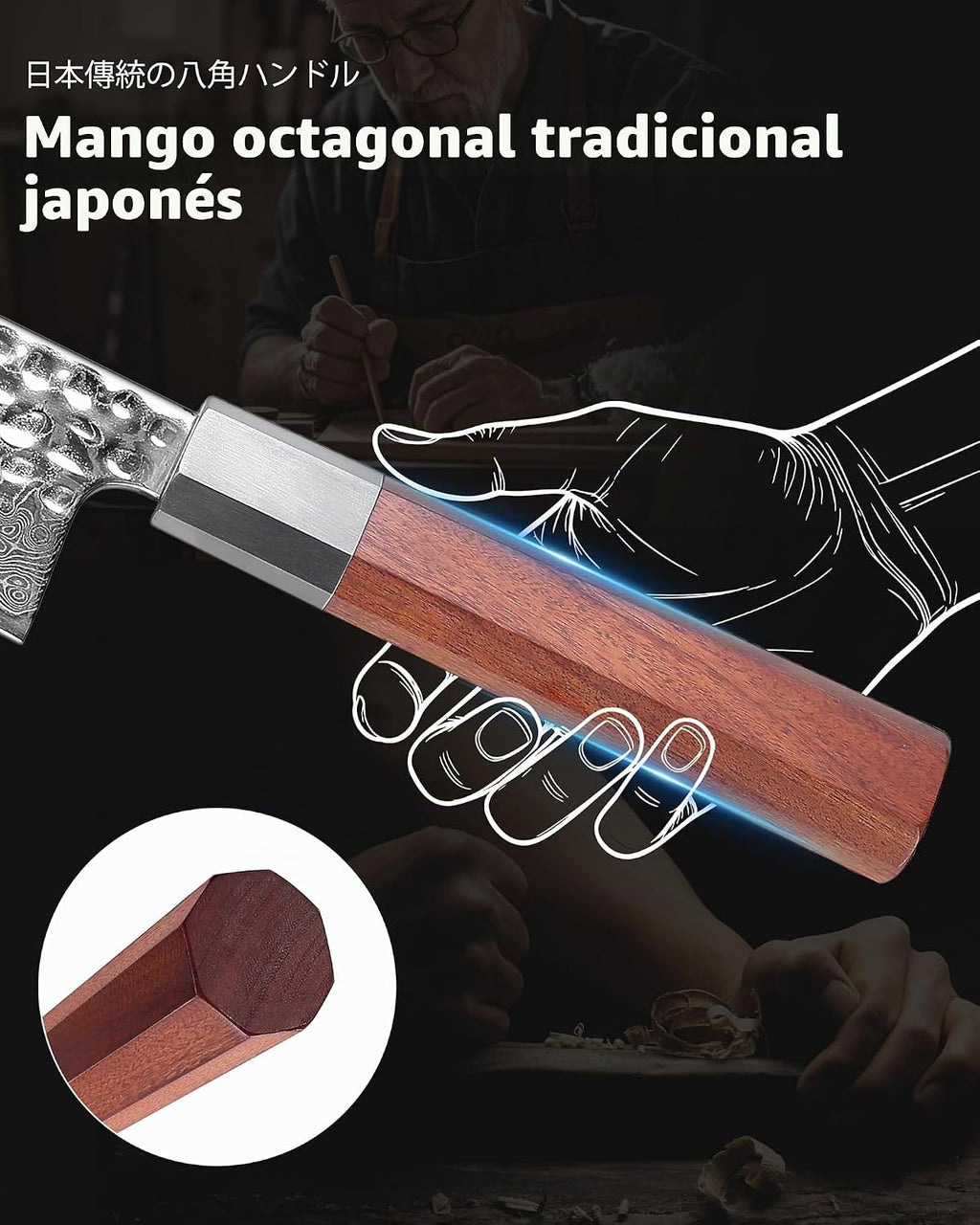 YOTSUBA Juego de cuchillos de estilo japonés de 3 piezas, palisandro