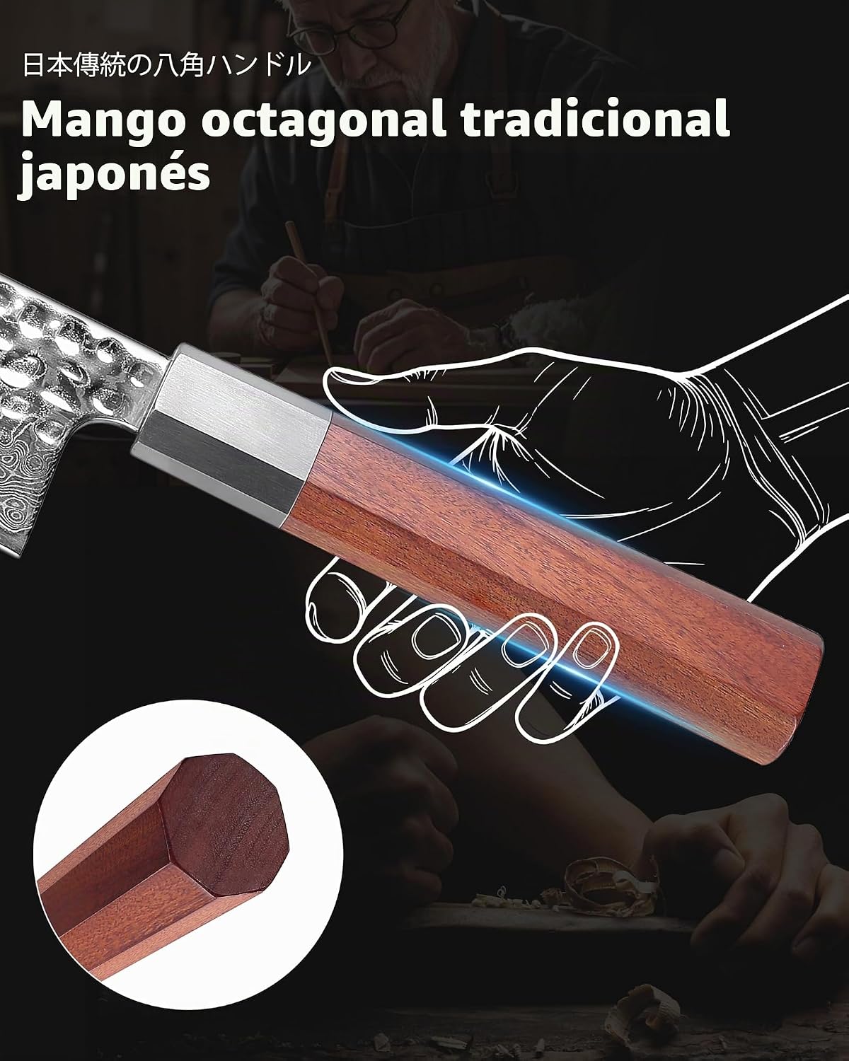 YOTSUBA Juego de cuchillos de estilo japonés de 3 piezas, palisandro