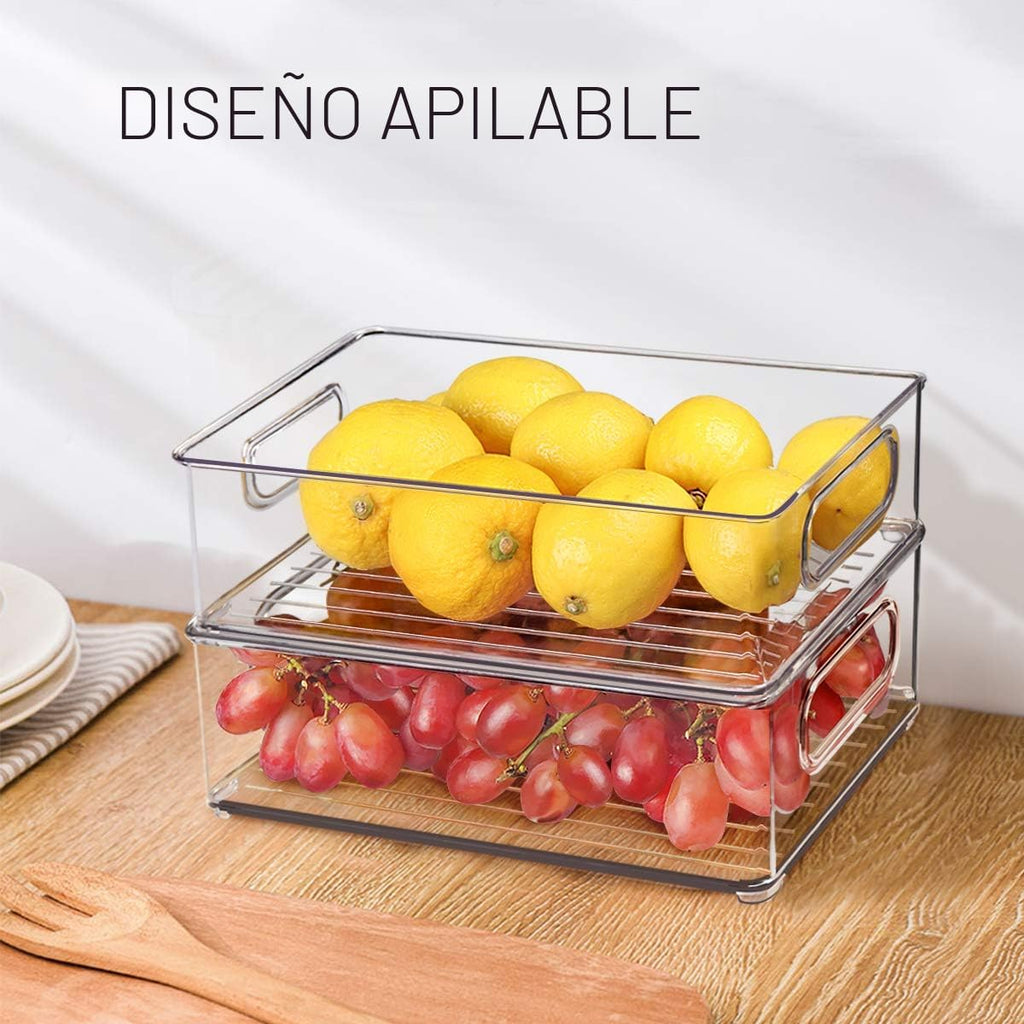 Contenedores organizadores apilables para refrigerador, paquete de 6 contenedores organizadores de cocina transparentes con asas y 20 bolsas de plástico para despensa, armarios, estantes, cajones,