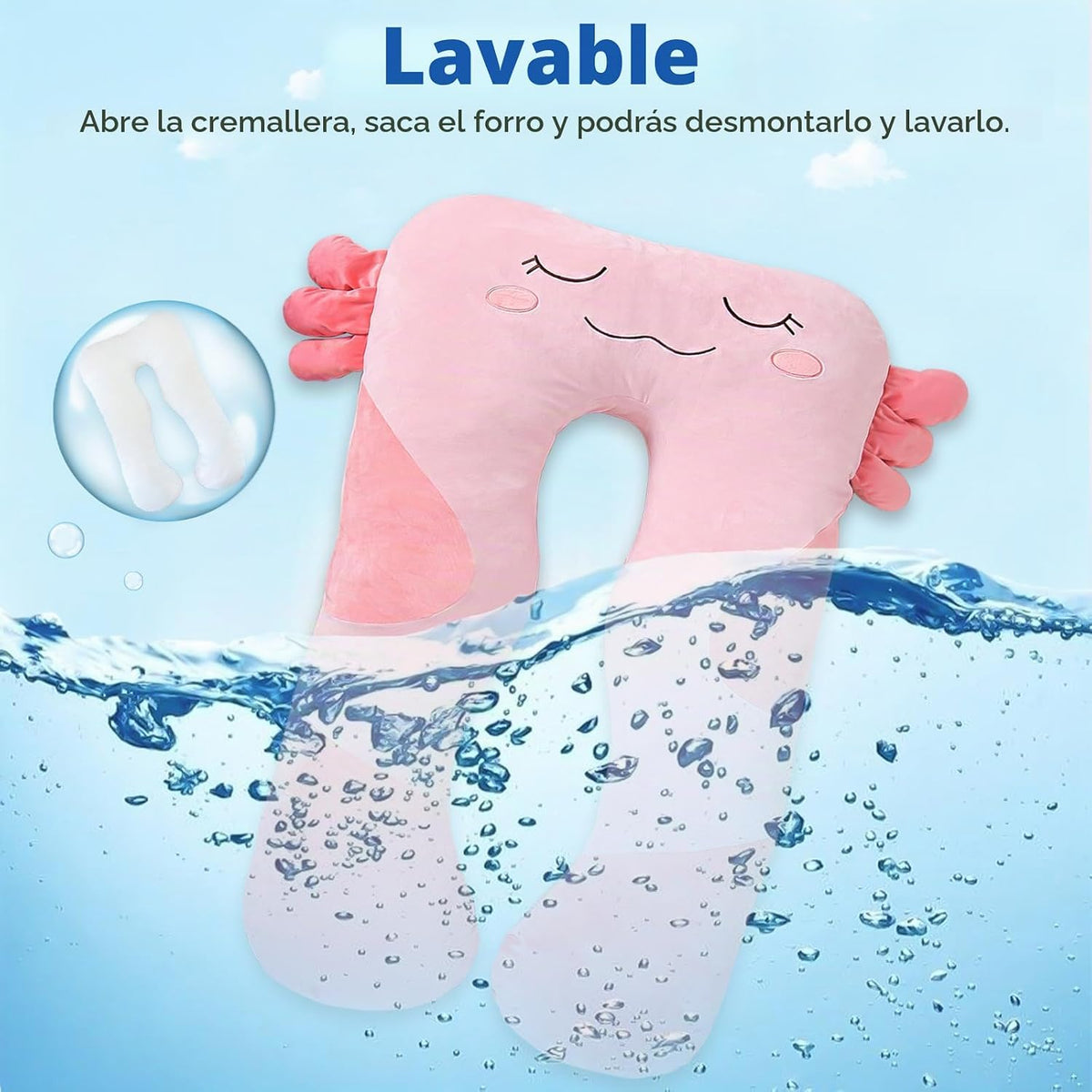 Cojines de peluche en forma de U de 47x23 pulgadas para niños, almohada grande y suave con forma de ajolote para dormir, grandes y lindos peluches, funda lavable, regalo para niños y niñas