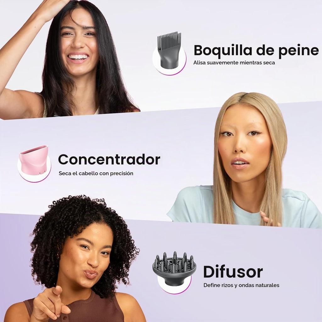 Wavytalk Blown Away onic Secador de pelo rosa, cepillo alisador de pelo Steamline Pro