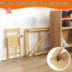 FUNLIO Mesa sensorial plegable de madera con 2 contenedores y 1 silla plegable para niños pequeños, mesa sensorial para niños con tapa de madera contrachapada antideformación, juego de arena y agua para interiores y exteriores, certificado CPC