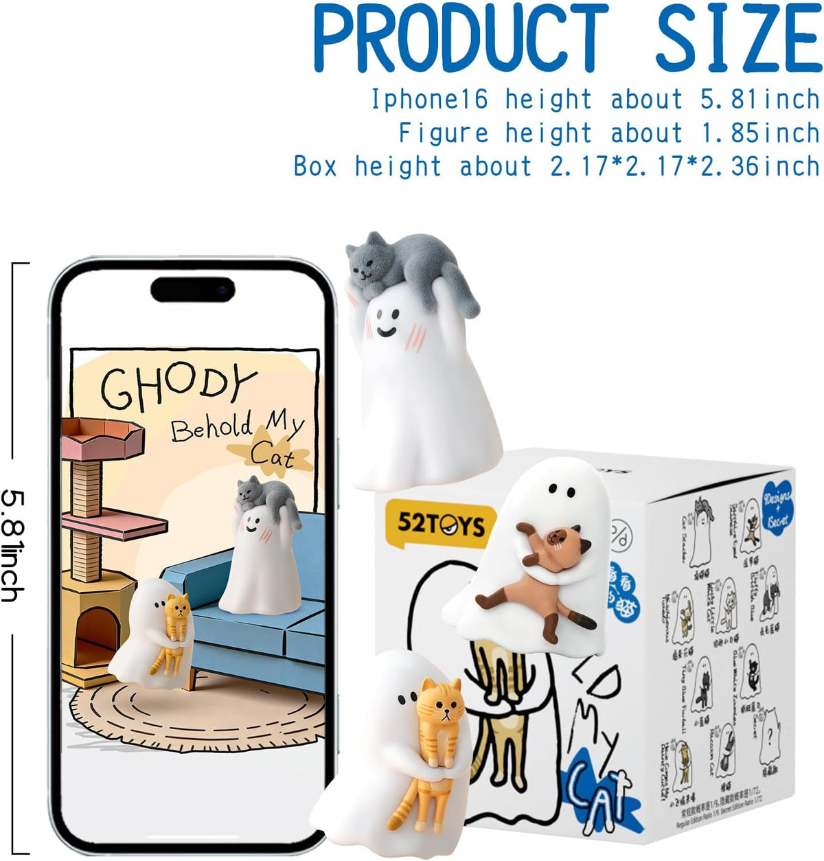 52TOYS Ghody - Caja ciega Behold My Cat, juego completo de 9 piezas coleccionables de juguetes Kawaii, figuras de acción de regalo creativo, decoración de habitación, decoración de escritorio de 1.85