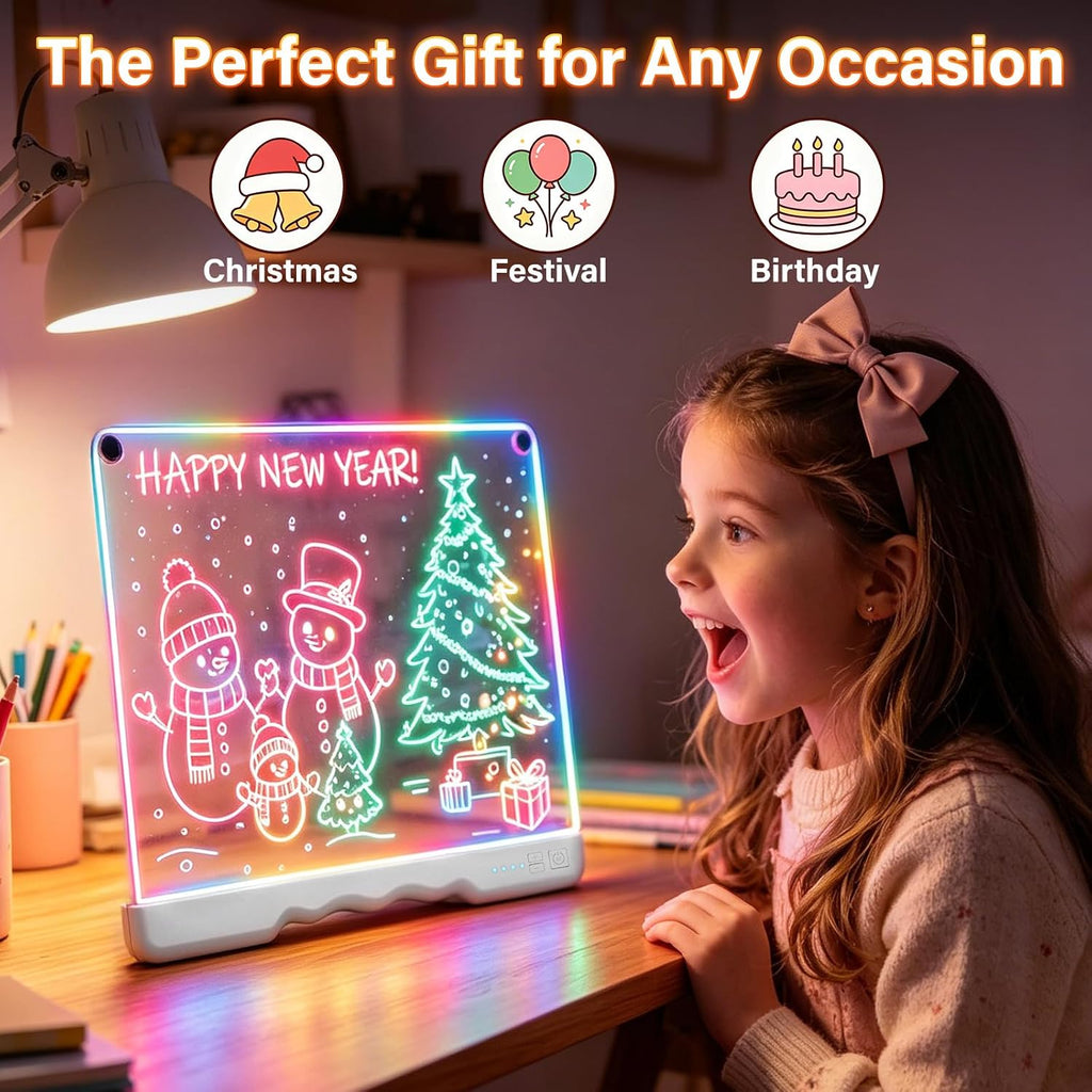 Tablero de dibujo LED recargable de 16 pulgadas para niños, tableta de dibujo con 7 colores y modos dinámicos, tablero de notas LED acrílico de borrado en seco, regalos para niños para Pascua