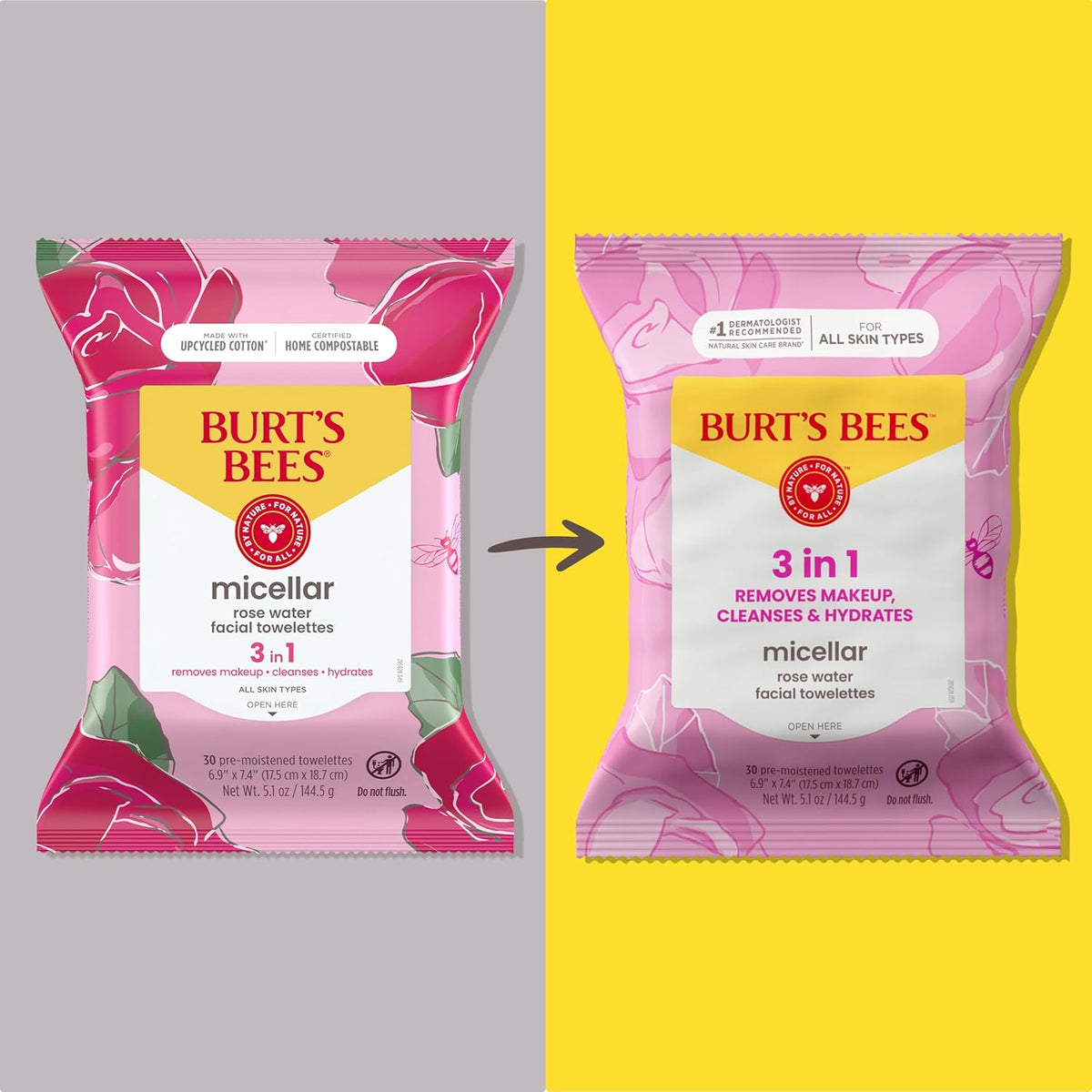 Burts Bees - Toallas faciales micelar de agua de rosas, 100% tela a...