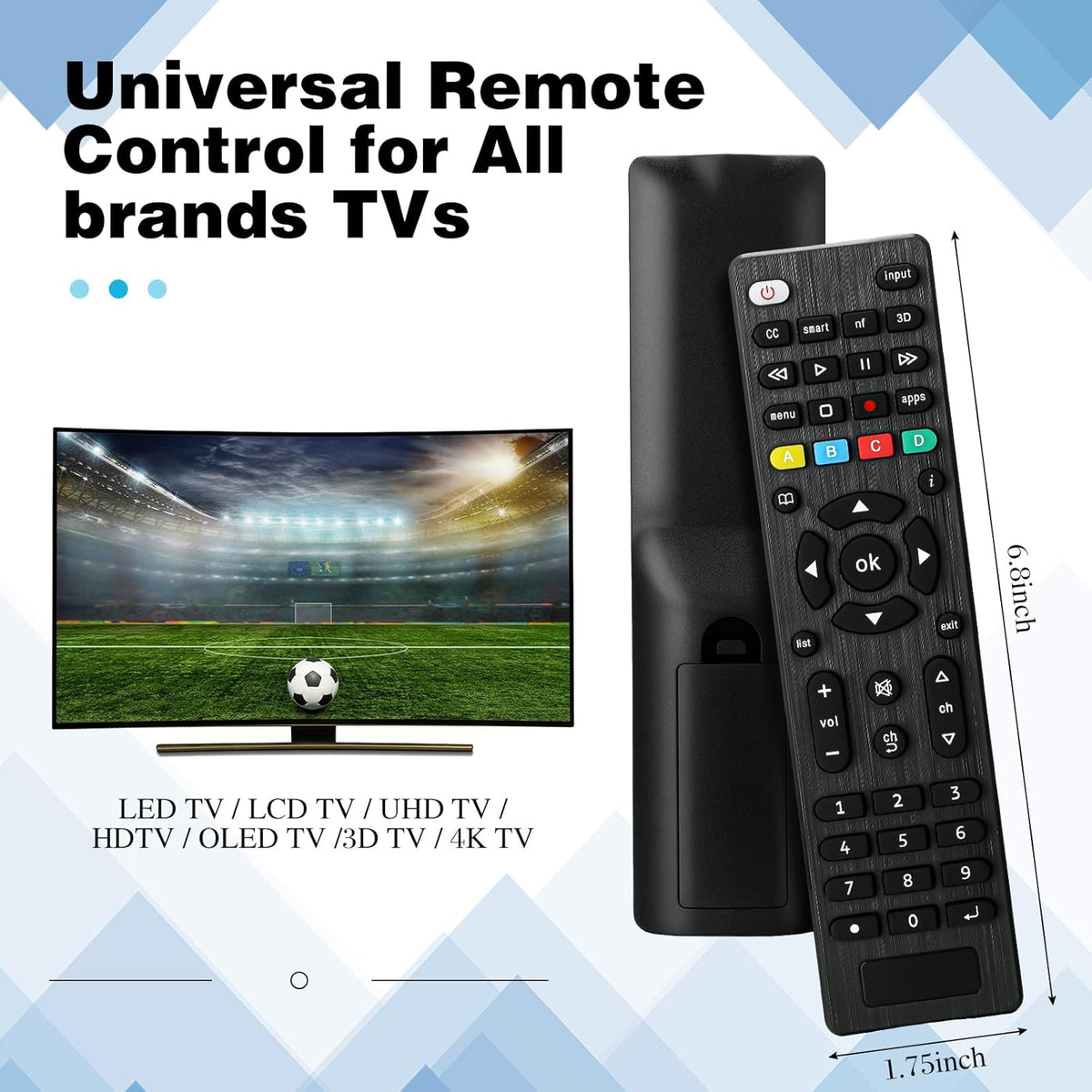 Paquete de 10 unidades de repuesto universales para TV, compatible con todos los televisores inteligentes, LED, LCD, HDTV, serie 3D, para motel, hotel, hogar de ancianos, regular