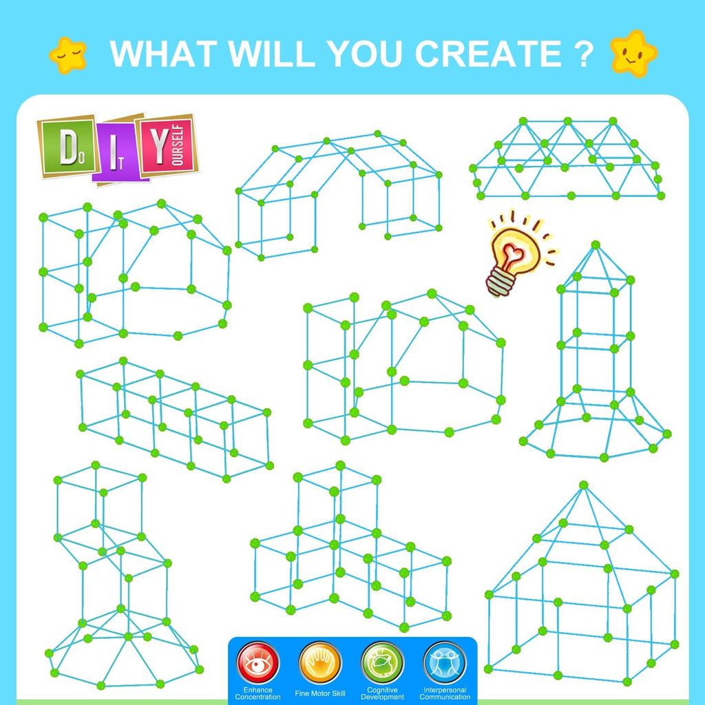 SpringFlower - Kit de construcción de fortalezas para niños, juguetes de construcción STEM, regalo educativo para niños de 3 a 12 años, juego creativo para interiores y exteriores, 140 piezas, verde