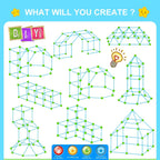 SpringFlower - Kit de construcción de fortalezas para niños, juguetes de construcción STEM, regalo educativo para niños de 3 a 12 años, juego creativo para interiores y exteriores, 140 piezas, verde