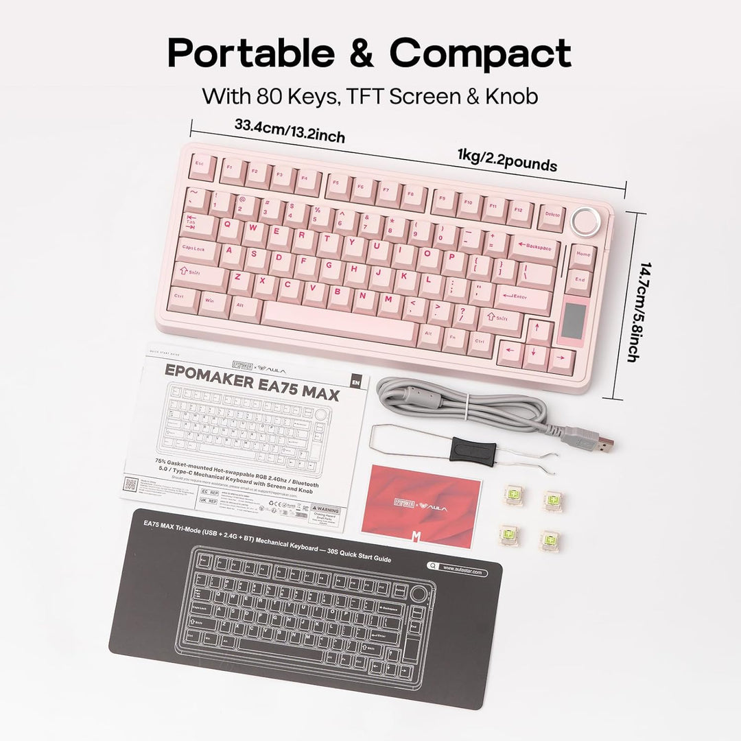 EPOMAKER X Aula EA75 MAX Teclado inalámbrico para juegos con pantal...