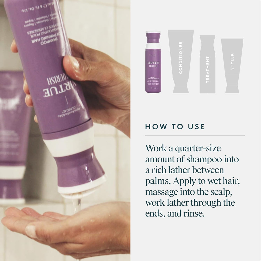 VIRTUE Flourish Champú sin sulfato para cabello fino, Producto para...