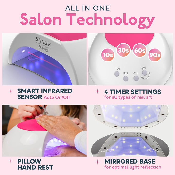 Lámpara para las uñas con 4 ajustes de temporizador SUN2C 48 W LED...