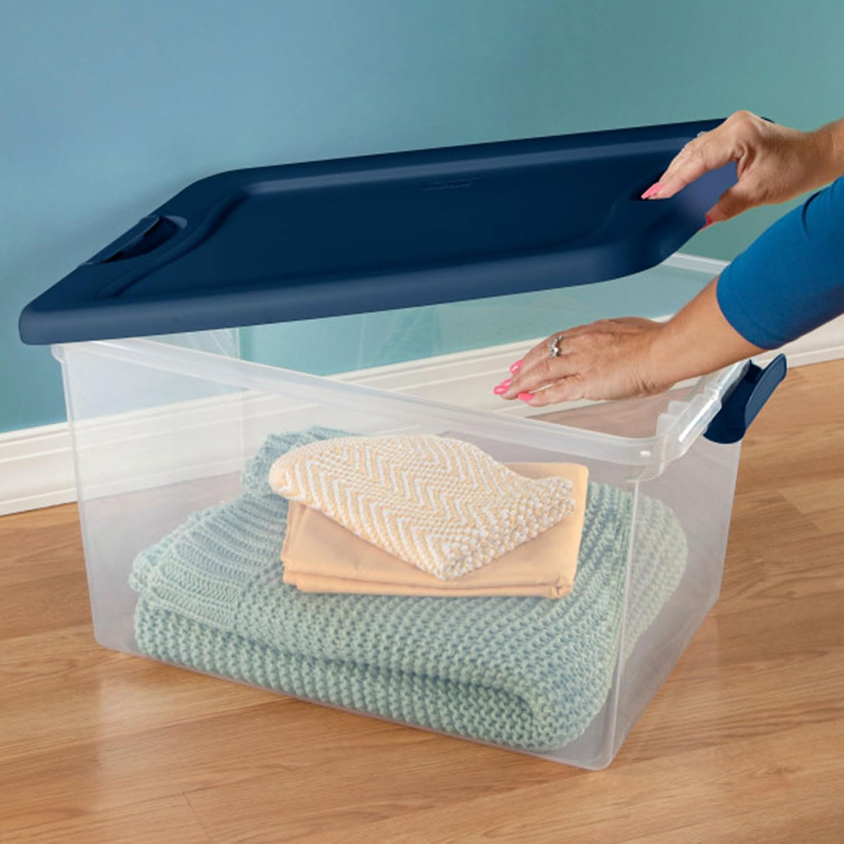 Sterilite Programa de color, gran almacenamiento de plástico transparente